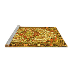 Sideview of Machine Washable Medallion Yellow Traditional Rug, wshtr4722yw