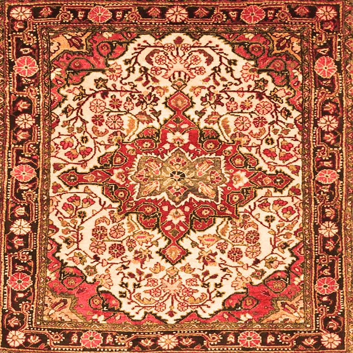 Round Machine Washable Medallion Orange Traditional Area Rugs, wshtr4722org