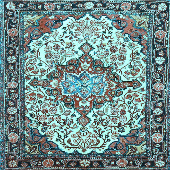 Square Machine Washable Medallion Light Blue Traditional Rug, wshtr4722lblu