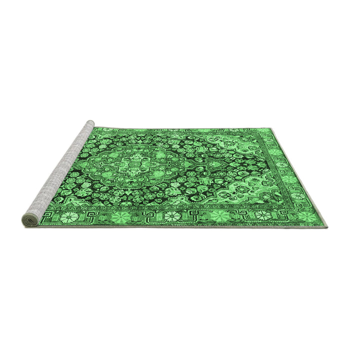 Sideview of Machine Washable Medallion Emerald Green Traditional Area Rugs, wshtr4723emgrn