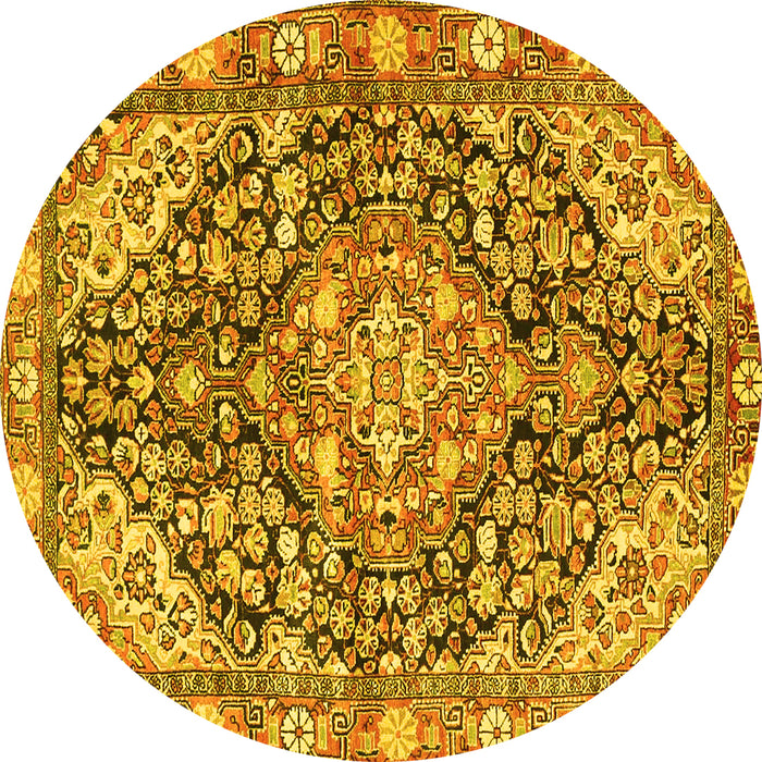 Round Machine Washable Medallion Yellow Traditional Rug, wshtr4723yw