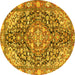 Round Machine Washable Medallion Yellow Traditional Rug, wshtr4723yw