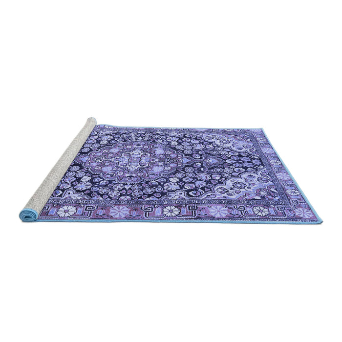 Sideview of Machine Washable Medallion Blue Traditional Rug, wshtr4723blu