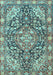 Machine Washable Medallion Light Blue Traditional Rug, wshtr4723lblu