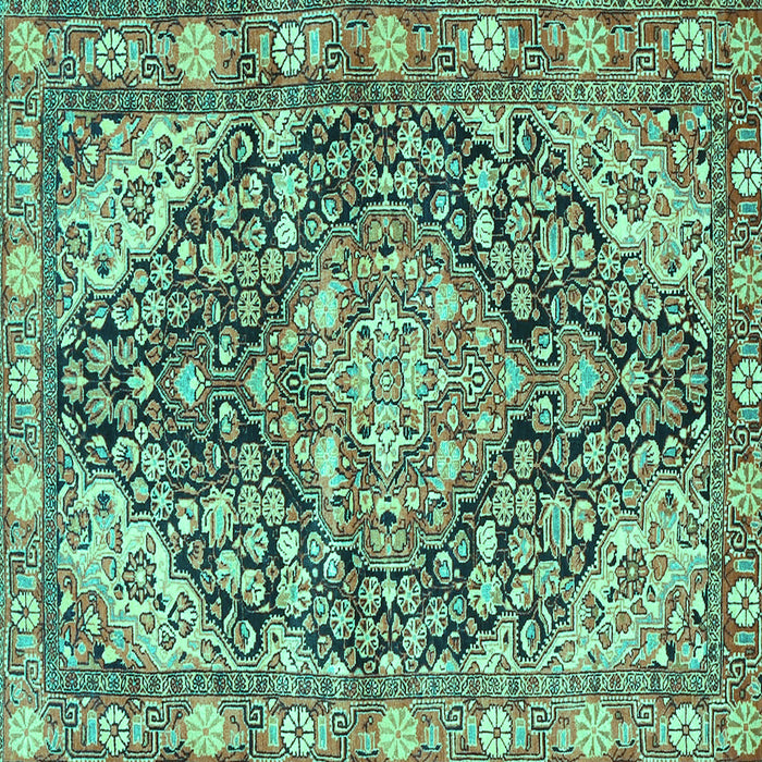 Square Machine Washable Medallion Turquoise Traditional Area Rugs, wshtr4723turq