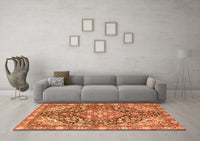 Machine Washable Medallion Orange Traditional Rug, wshtr4723org