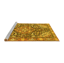 Sideview of Machine Washable Medallion Yellow Traditional Rug, wshtr4723yw