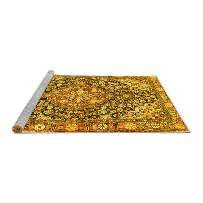 Sideview of Machine Washable Medallion Yellow Traditional Rug, wshtr4723yw