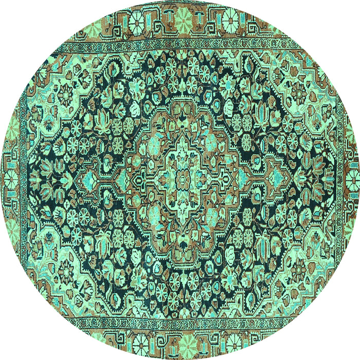 Round Machine Washable Medallion Turquoise Traditional Area Rugs, wshtr4723turq