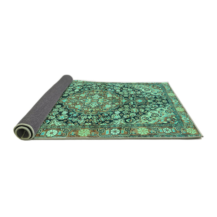 Sideview of Medallion Turquoise Traditional Rug, tr4723turq