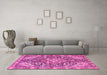 Machine Washable Medallion Pink Traditional Rug in a Living Room, wshtr4723pnk