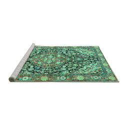 Sideview of Machine Washable Medallion Turquoise Traditional Area Rugs, wshtr4723turq