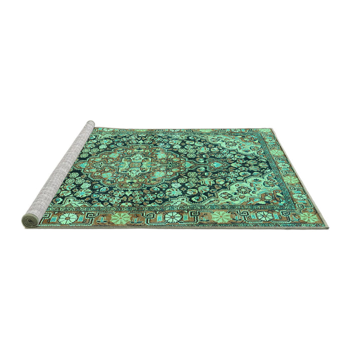 Sideview of Machine Washable Medallion Turquoise Traditional Area Rugs, wshtr4723turq