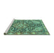 Sideview of Machine Washable Medallion Turquoise Traditional Area Rugs, wshtr4723turq