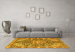 Machine Washable Medallion Yellow Traditional Rug in a Living Room, wshtr4723yw