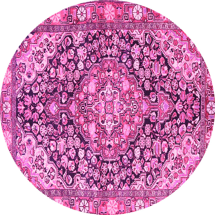Round Machine Washable Medallion Pink Traditional Rug, wshtr4723pnk
