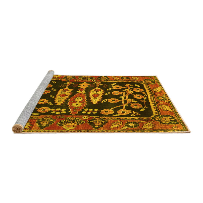 Sideview of Machine Washable Animal Yellow Traditional Rug, wshtr4724yw