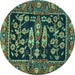 Round Animal Turquoise Traditional Rug, tr4724turq