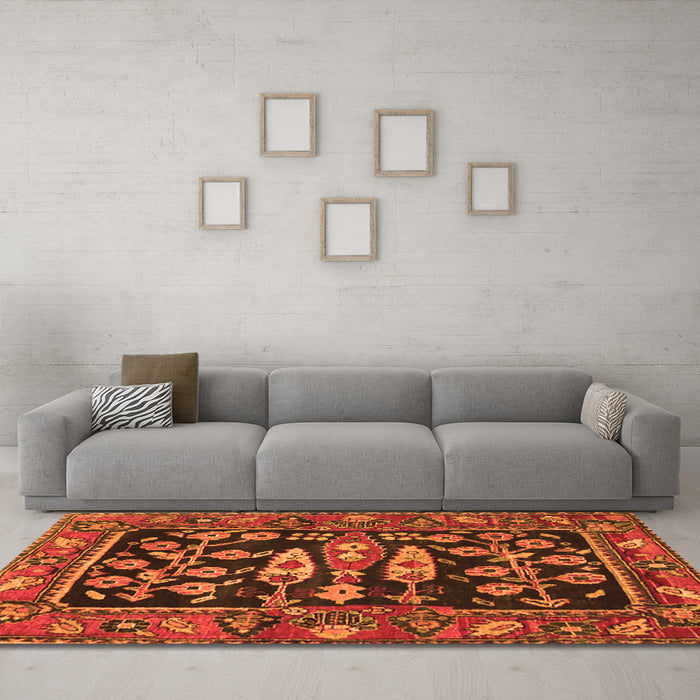 Machine Washable Animal Orange Traditional Area Rugs in a Living Room, wshtr4724org