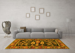 Machine Washable Animal Yellow Traditional Rug in a Living Room, wshtr4724yw
