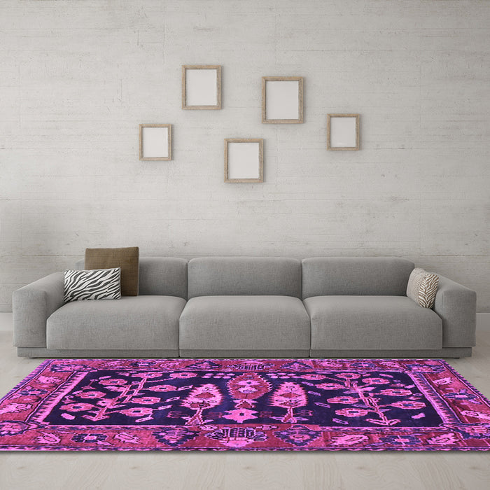 Machine Washable Animal Purple Traditional Area Rugs in a Living Room, wshtr4724pur