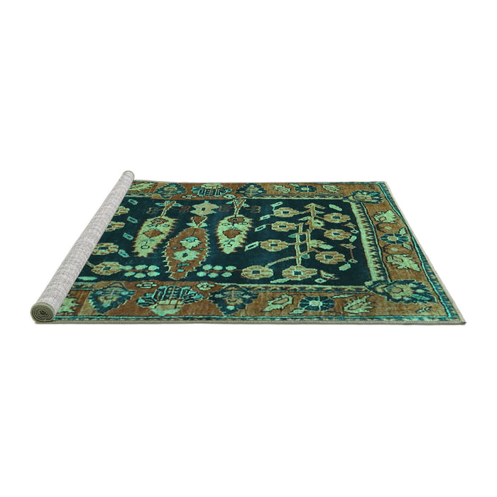 Sideview of Machine Washable Animal Turquoise Traditional Area Rugs, wshtr4724turq