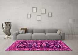Machine Washable Animal Pink Traditional Rug in a Living Room, wshtr4724pnk