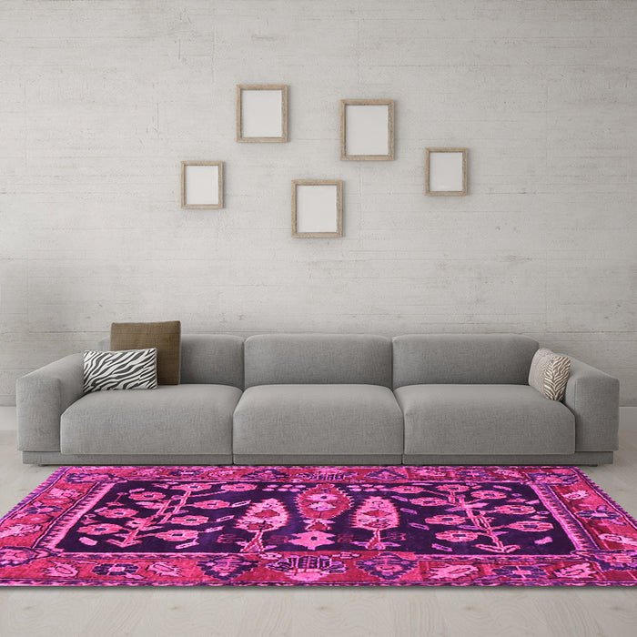 Machine Washable Animal Pink Traditional Rug in a Living Room, wshtr4724pnk
