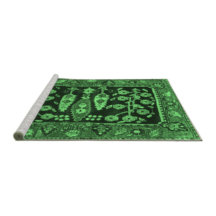 Sideview of Machine Washable Animal Emerald Green Traditional Area Rugs, wshtr4724emgrn