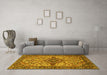 Machine Washable Medallion Yellow Traditional Rug in a Living Room, wshtr4725yw