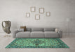 Machine Washable Medallion Turquoise Traditional Area Rugs in a Living Room,, wshtr4725turq