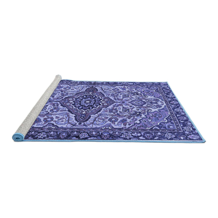 Sideview of Machine Washable Medallion Blue Traditional Rug, wshtr4725blu