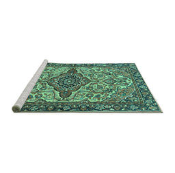 Sideview of Machine Washable Medallion Turquoise Traditional Area Rugs, wshtr4725turq