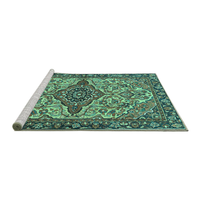 Sideview of Machine Washable Medallion Turquoise Traditional Area Rugs, wshtr4725turq