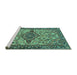 Sideview of Machine Washable Medallion Turquoise Traditional Area Rugs, wshtr4725turq