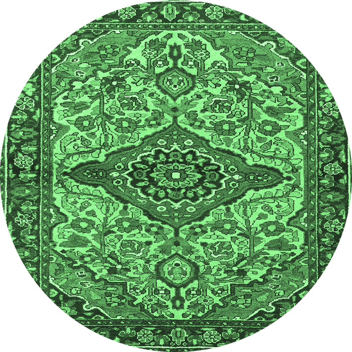 Round Machine Washable Medallion Emerald Green Traditional Area Rugs, wshtr4725emgrn