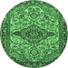 Round Machine Washable Medallion Emerald Green Traditional Area Rugs, wshtr4725emgrn