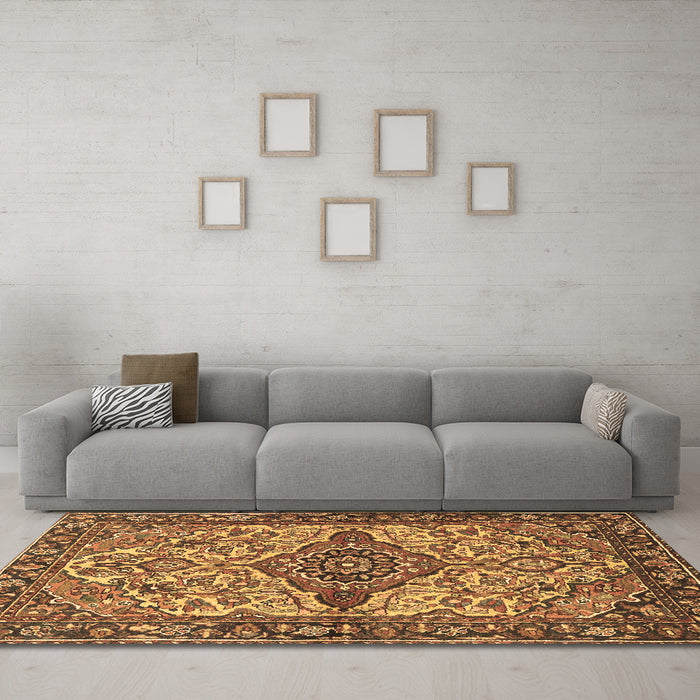 Machine Washable Medallion Brown Traditional Rug in a Living Room,, wshtr4725brn