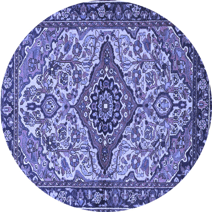 Round Machine Washable Medallion Blue Traditional Rug, wshtr4725blu