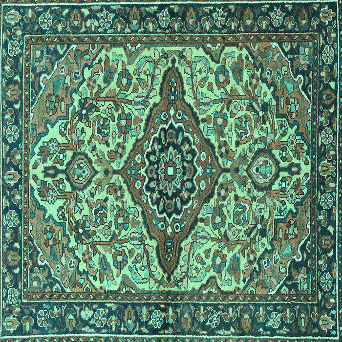 Square Medallion Turquoise Traditional Rug, tr4725turq