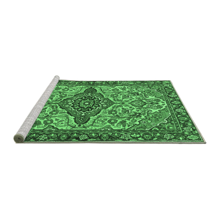 Sideview of Machine Washable Medallion Emerald Green Traditional Area Rugs, wshtr4725emgrn