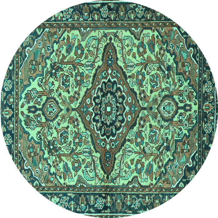 Round Medallion Turquoise Traditional Rug, tr4725turq