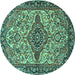 Round Medallion Turquoise Traditional Rug, tr4725turq