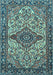 Machine Washable Medallion Light Blue Traditional Rug, wshtr4725lblu