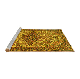 Sideview of Machine Washable Medallion Yellow Traditional Rug, wshtr4725yw