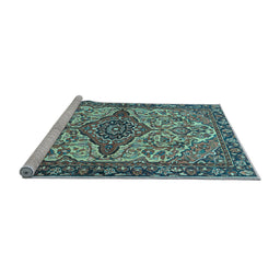 Sideview of Machine Washable Medallion Light Blue Traditional Rug, wshtr4725lblu