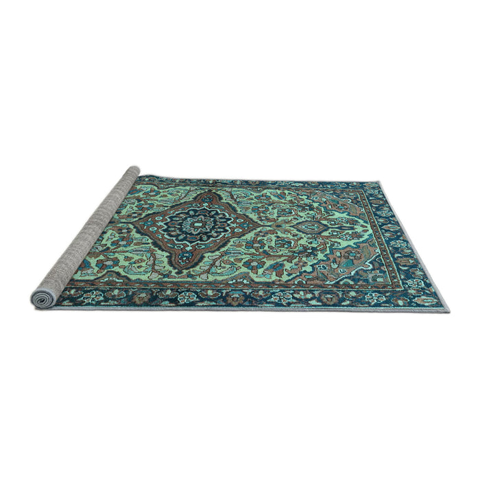 Sideview of Machine Washable Medallion Light Blue Traditional Rug, wshtr4725lblu