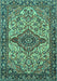 Machine Washable Medallion Turquoise Traditional Area Rugs, wshtr4725turq