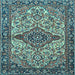 Square Machine Washable Medallion Light Blue Traditional Rug, wshtr4725lblu