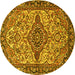 Round Machine Washable Medallion Yellow Traditional Rug, wshtr4725yw